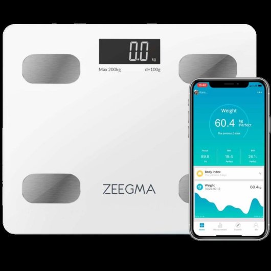 Balance intelligente ZEEGMA GEWIT 200 kg Bluetooth verre trempé blanc