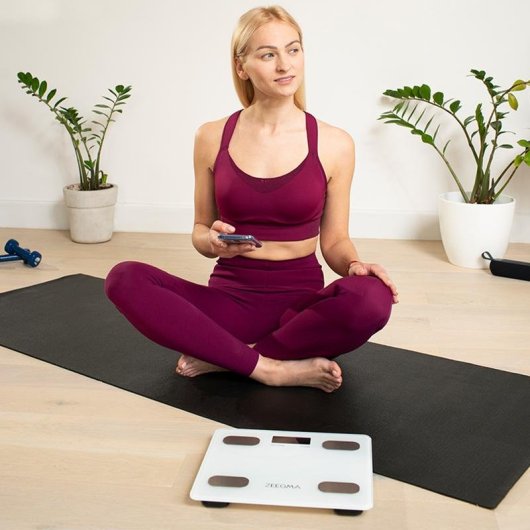 Balance intelligente ZEEGMA GEWIT 200 kg Bluetooth verre trempé blanc