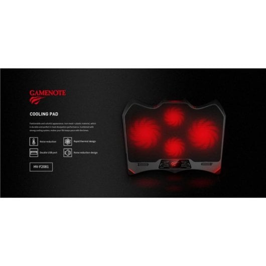 Support de refroidissement Havit F2081 Gaming RGB 4 ventilateurs 11-17 pouces