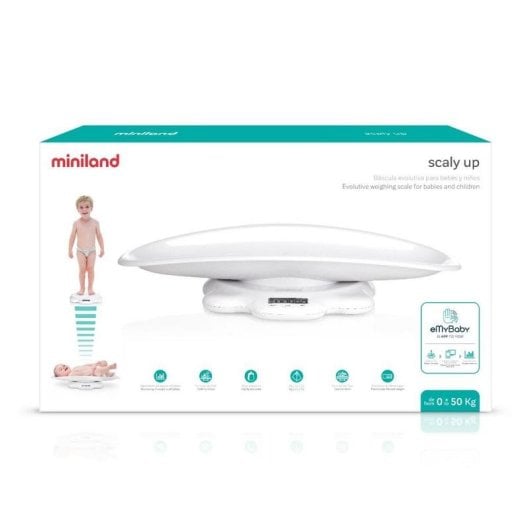 Báscula para bebé Miniland Scaly Up Precisión 50 kg LCD Blanca Memoria Tara Apagado Automático