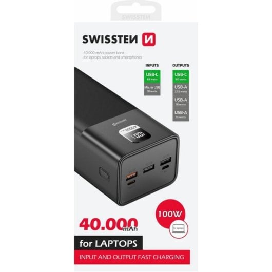 Powerbank Swissten 22013941 40000 mAh LiPo Noir Charge rapide USB-C