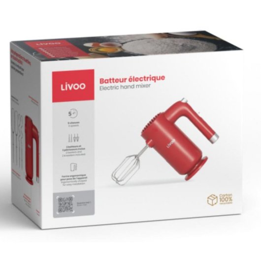 Batidora de mano LIVOO DOP243R 250 W 5 velocidades roja ABS