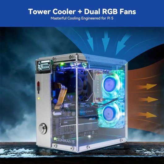 Boîtier Sunfounder Pironman 5 Transparent Écran OLED Refroidissement RGB Raspberry Pi 5