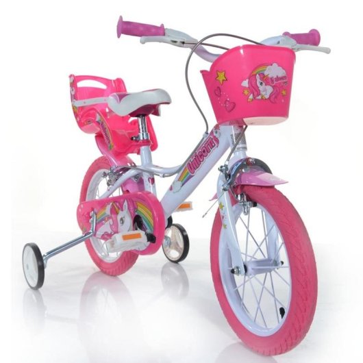 Bicicletta per bambina DINO BIKES 144R-UN 14" acciaio rosa bianco ruote supporto