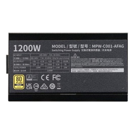 Fuente de Alimentación Cooler Master Elite Gold 1200W 80 PLUS Gold modulare