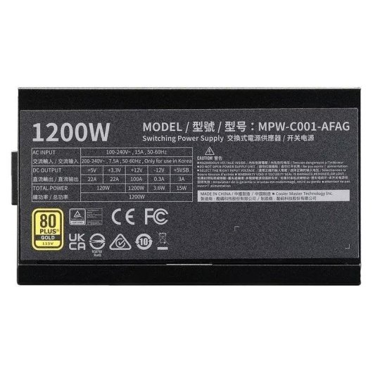 Fuente de Alimentación Cooler Master Elite Gold 1200W 80 PLUS Gold modulare
