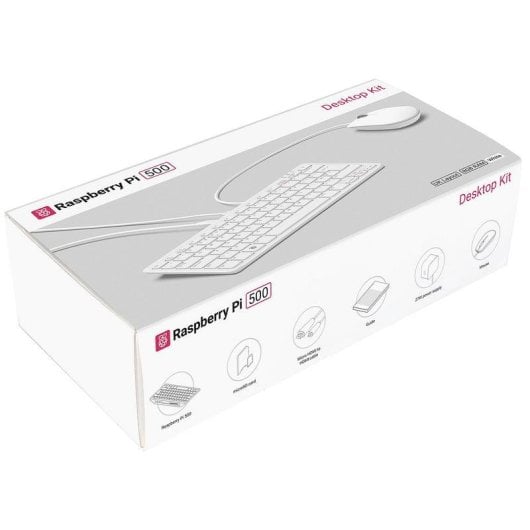 Raspberry Pi 500 SC1288 ARM Cortex-A76 8GB 32GB SD Blanc OS préinstallé avec clavier AZERTY, souris et alimentation