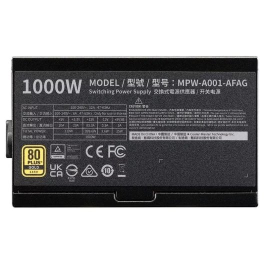Fuente de Alimentación Cooler Master MPW-A001-AFAG-BEU 1000W 80PLUS Gold Full Modular ATX 3.1