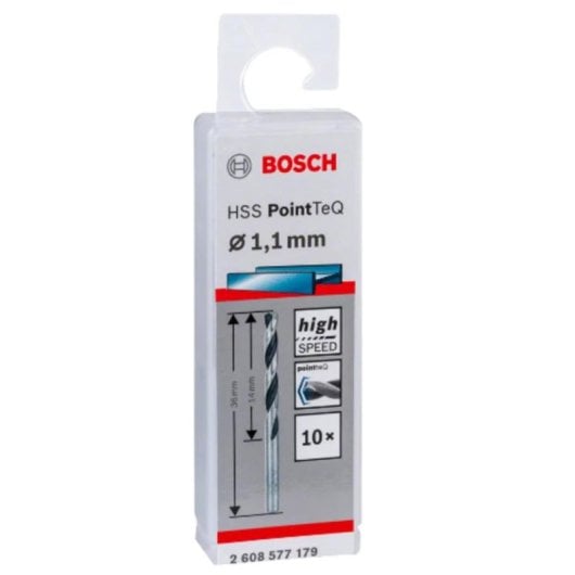Broca Bosch 2 608 577 179 HSS PointTeQ 1,1 mm para Metal Ferro/Aço 10 Unidades