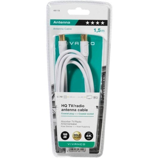 Koaxialkabel Vivanco 48/30 15GW 1,5 m Weiß vergoldete Kontakte