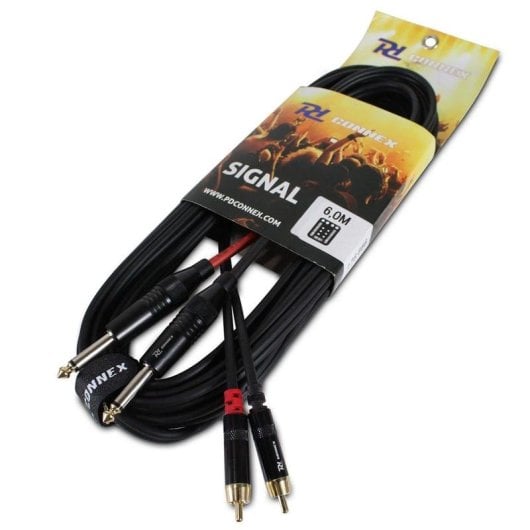 Cabo de áudio Power Dynamics CX74-6 2x Jack 6,35mm para 2x RCA 6 m Preto