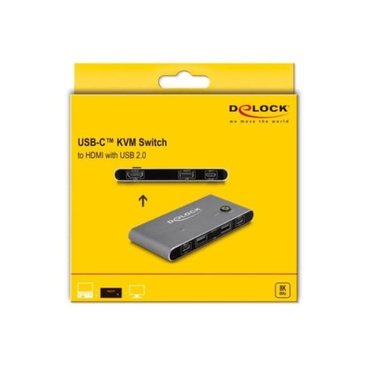 KVM Switch DeLock 11486 USB-C zu HDMI 8K 60 Hz 3x USB-A Metall
