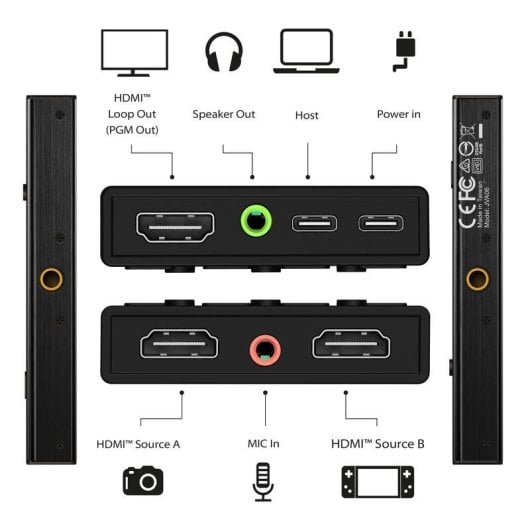 Carte de capture vidéo J5CREATE JVA06-N HDMI double 1080p USB-C/USB-A