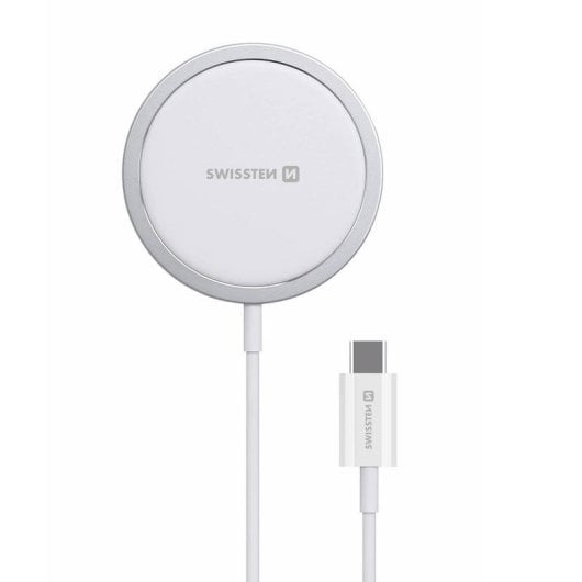 Chargeur sans fil Swissten MagStick 15W USB-C iPhone MagSafe blanc