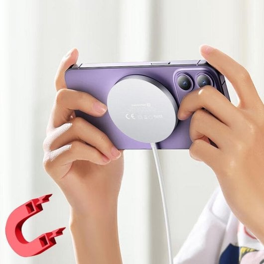 Chargeur sans fil Swissten MagStick 15W USB-C iPhone MagSafe blanc