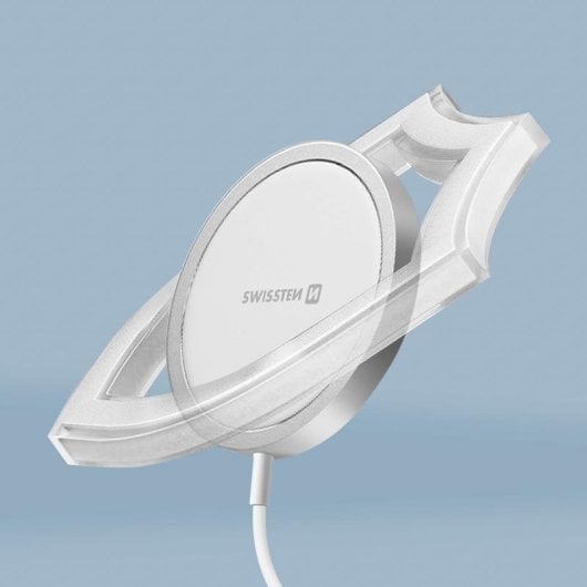 Chargeur sans fil Swissten MagStick 15W USB-C iPhone MagSafe blanc