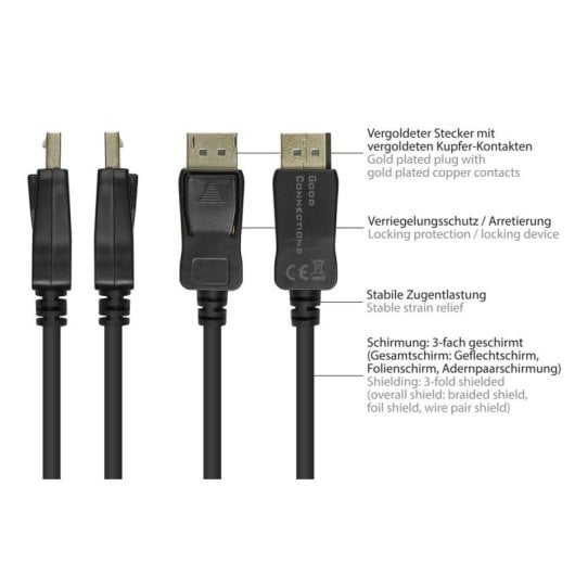 Adapterkabel Roline HDMI-DP020 2 m HDMI Typ A DisplayPort Gold Schwarz