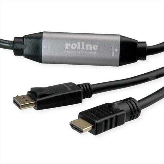 Adaptador de vídeo ROLINE 11.04.5776 HDMI DisplayPort 7,5 m Preto