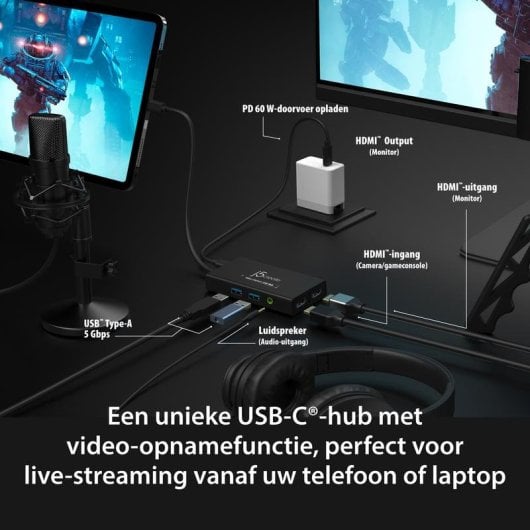Capturateur vidéo J5CREATE JVA01-N USB-C double HDMI 4K 2xUSB 1080p 30Hz