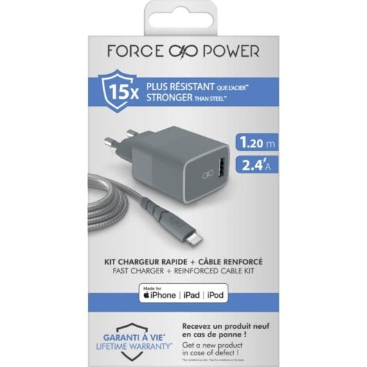 Câble USB FORCE POWER FPCSCBLAMFI1.2MRG 1.2m USB-A Lightning 2.4A Gris
