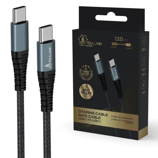 Cable USB-C Extralink CABESL07 1,2 m Trenzado Negro 15W Carga Rápida
