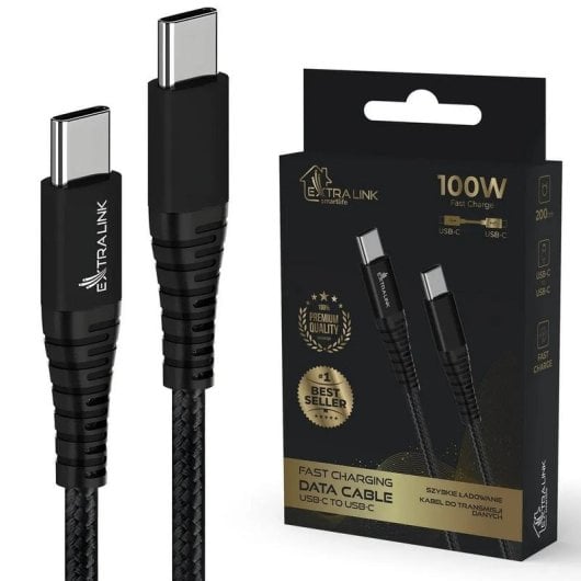 Cable USB-C EXTRALINK CABESL02 2m 100W carga rápida nylon negro