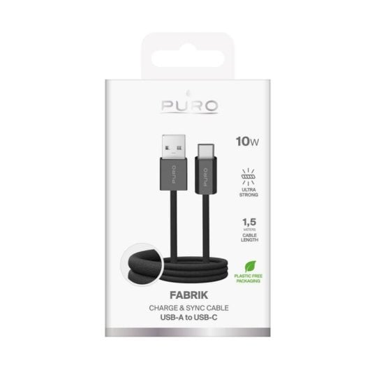 Câble USB PURO PUCAC10WFABK415MTBLK 1,5 m USB-A vers USB-C Noir