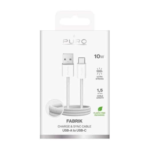 Câble USB PURO PUCAC10WFABK415MTWHI 1,5 m USB-A USB-C Blanc TPE