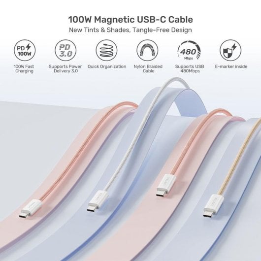Cabo USB-C UNITEK C14141AWH01-1M 1m 100W Branco Transferência Rápida
