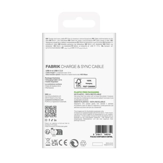 Câble USB PURO PUCAC10WFABK415MTBL 1,5 m USB-A vers USB-C Bleu TPE