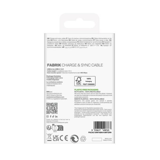 Câble USB PURO PUCAC10WFABK415MTGRN 1,5 m USB-A vers USB-C Vert