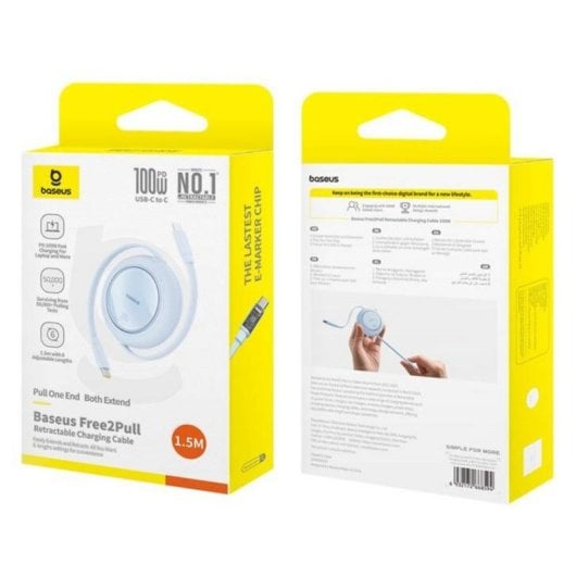 Cavo USB-C Baseus Free2Pull Mini Retrattile 1,5 m 100W Blu Galaxy