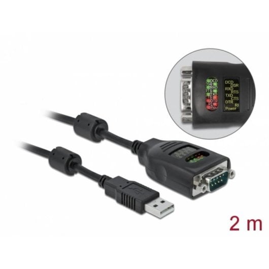 Câble série DELOCK 90497 USB Type-A vers DB9 RS-232 avec testeur LED 2 m