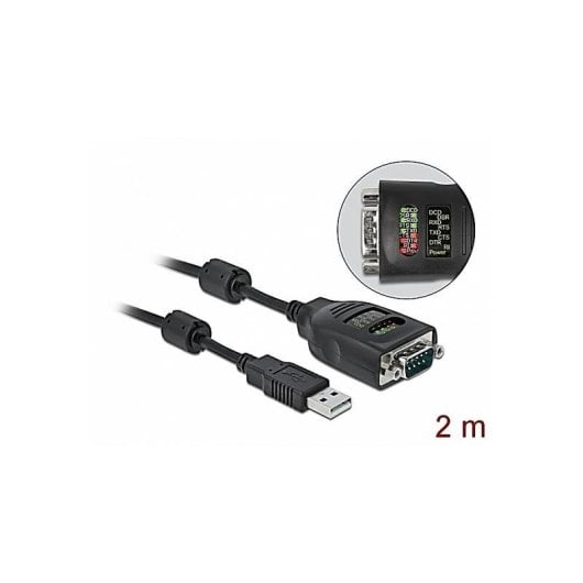 Câble série DELOCK 90497 USB Type-A vers DB9 RS-232 avec testeur LED 2 m