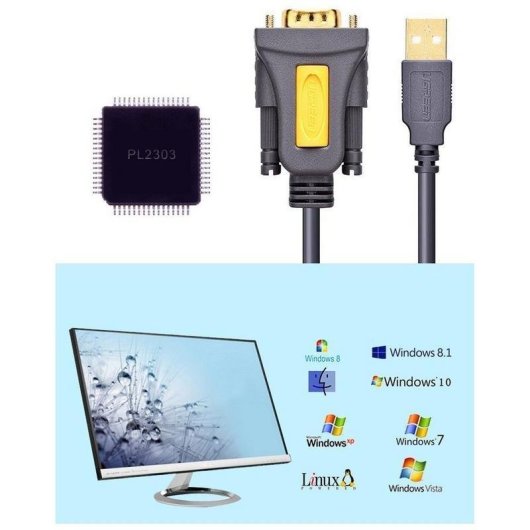 Cabo Serial UGREEN 20210 USB 2.0 para RS-232 1 m Preto