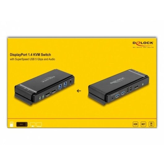 Switch KVM DeLock 11476 DisplayPort 1.4 8K 2 PC USB 3.2 Audio