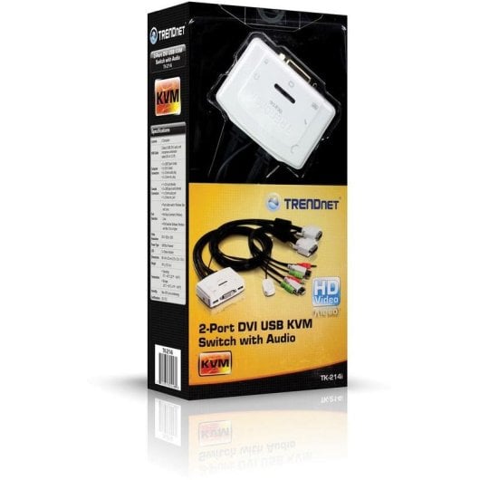 Commutateur KVM TRENDnet TK-214i 2 ports DVI USB Audio avec câble 1,45 m