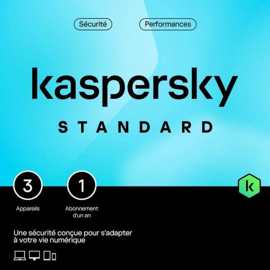 Logiciel de sécurité Kaspersky KL1041F5CFS Standard 3 appareils Licence 1 an