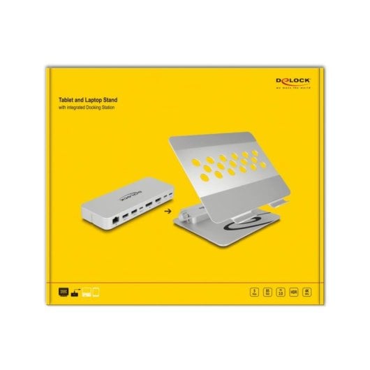 Suporte portátil DeLock 18442 docking 4K HDMI DisplayPort LAN HDR PD alumínio 15.6"