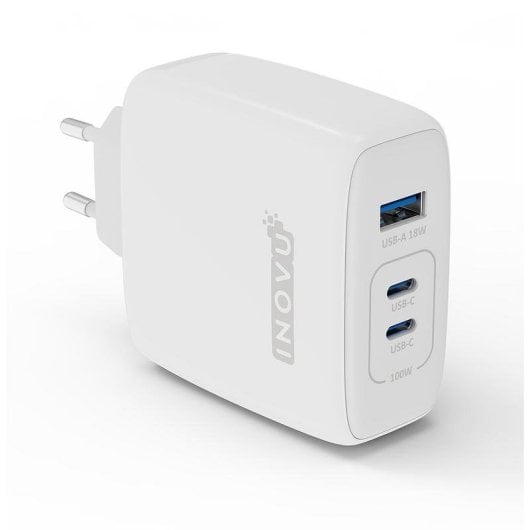 Chargeur INOVU ICU1A2C100WG USB-C Power Delivery 100W GaN blanc