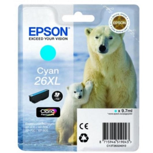 Cartouche d'encre Epson 26XL Cyan Original Haut rendement XP-600 XP-800
