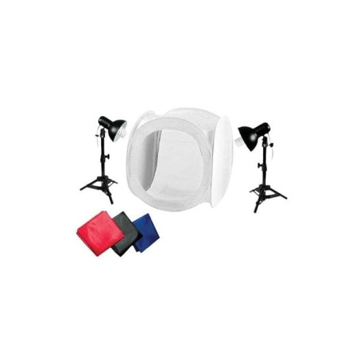 Fotostudio Set StudioKing WTK75 2 Lampen 40 W Faltbare Lichtbox 75x75x75 cm Schwarz Blau Rot Weiß