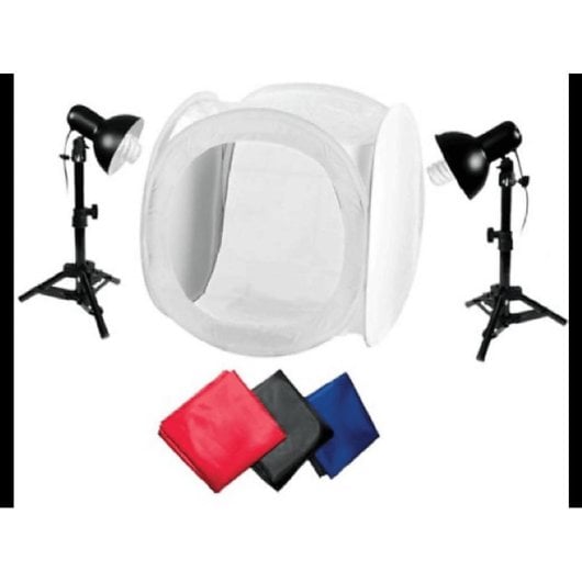 Fotostudio Set StudioKing WTK75 2 Lampen 40 W Faltbare Lichtbox 75x75x75 cm Schwarz Blau Rot Weiß