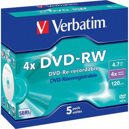 DVD vierge Verbatim VB-DMW44JC DVD-RW 4,7 GB 4x Jewel case surface argent mat