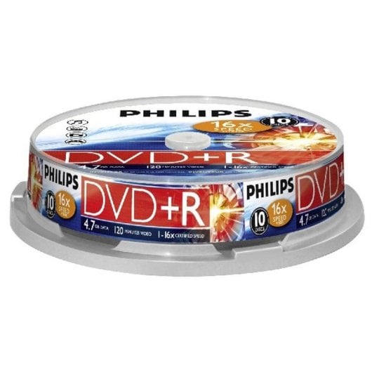 DVD+R Philips DR4S6B10F/00 4.7GB Bobine Enregistrement Haute Fiabilité