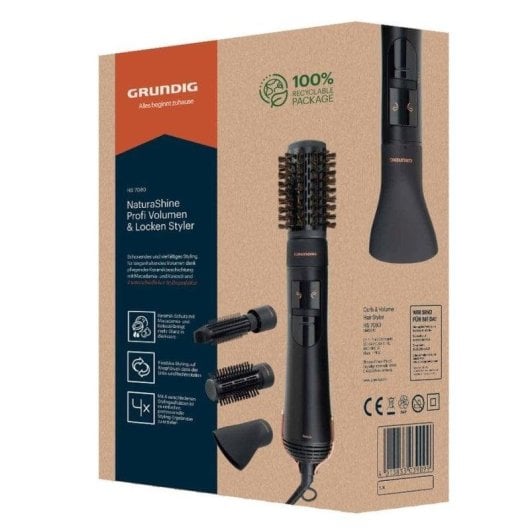 Brosse Soufflante Grundig HS 7080 1000W ionique céramique 2 Températures Rotation Automatique Noir Or Rose
