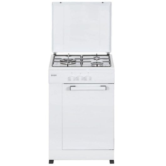 Cuisinière SVAN SKG3500PB gaz 3 foyers 50L blanc compacte sécurité