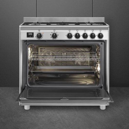 Cocina SMEG BG91X2 acero inoxidable 5 fuegos gas horno eléctrico 115 l