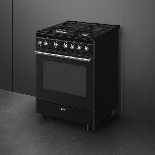 Cuisinière SMEG Concert CX61GMBL 4 feux gaz four électrique 70L inox noir