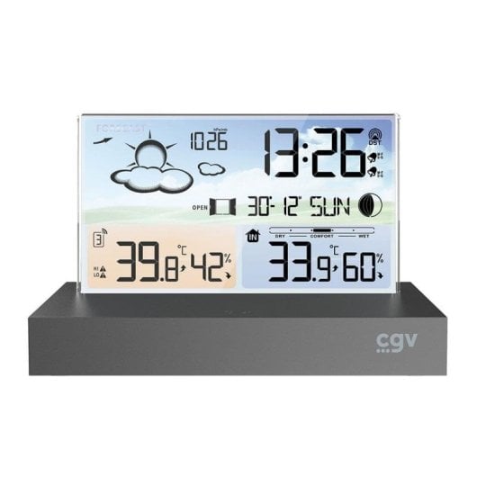 Estação Meteorológica CGV MétéoFlex Sensor Externo Relógio LCD Fase Lunar Alarme